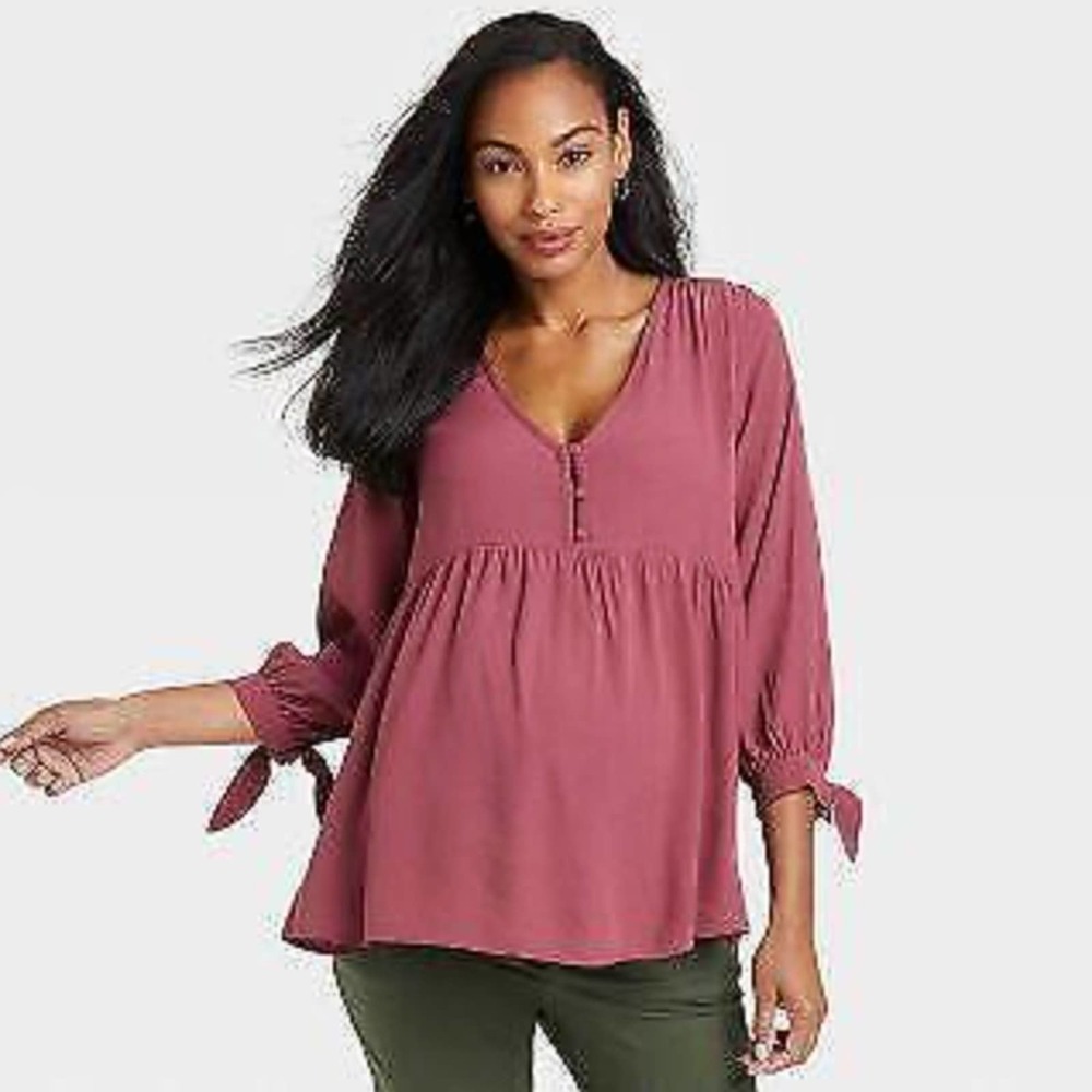 The Nines by Hatch Dusty Rose Maternity Top Peasant Blouse Women's Size Medium